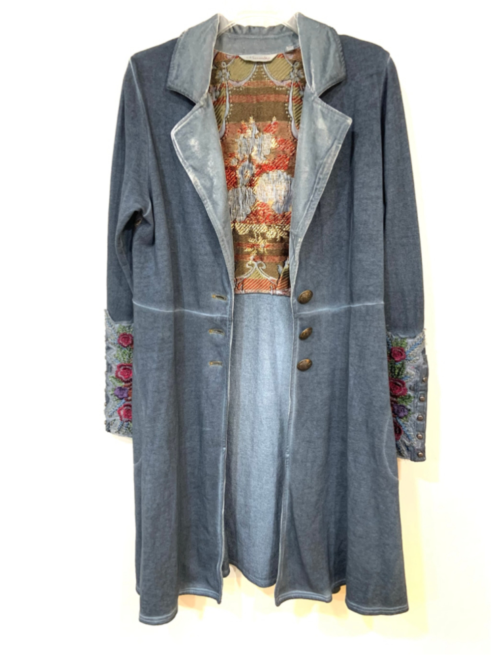 SOFT SURROUNDINGS Embroidered Cotton Jersey Longline Coat (Sz S)